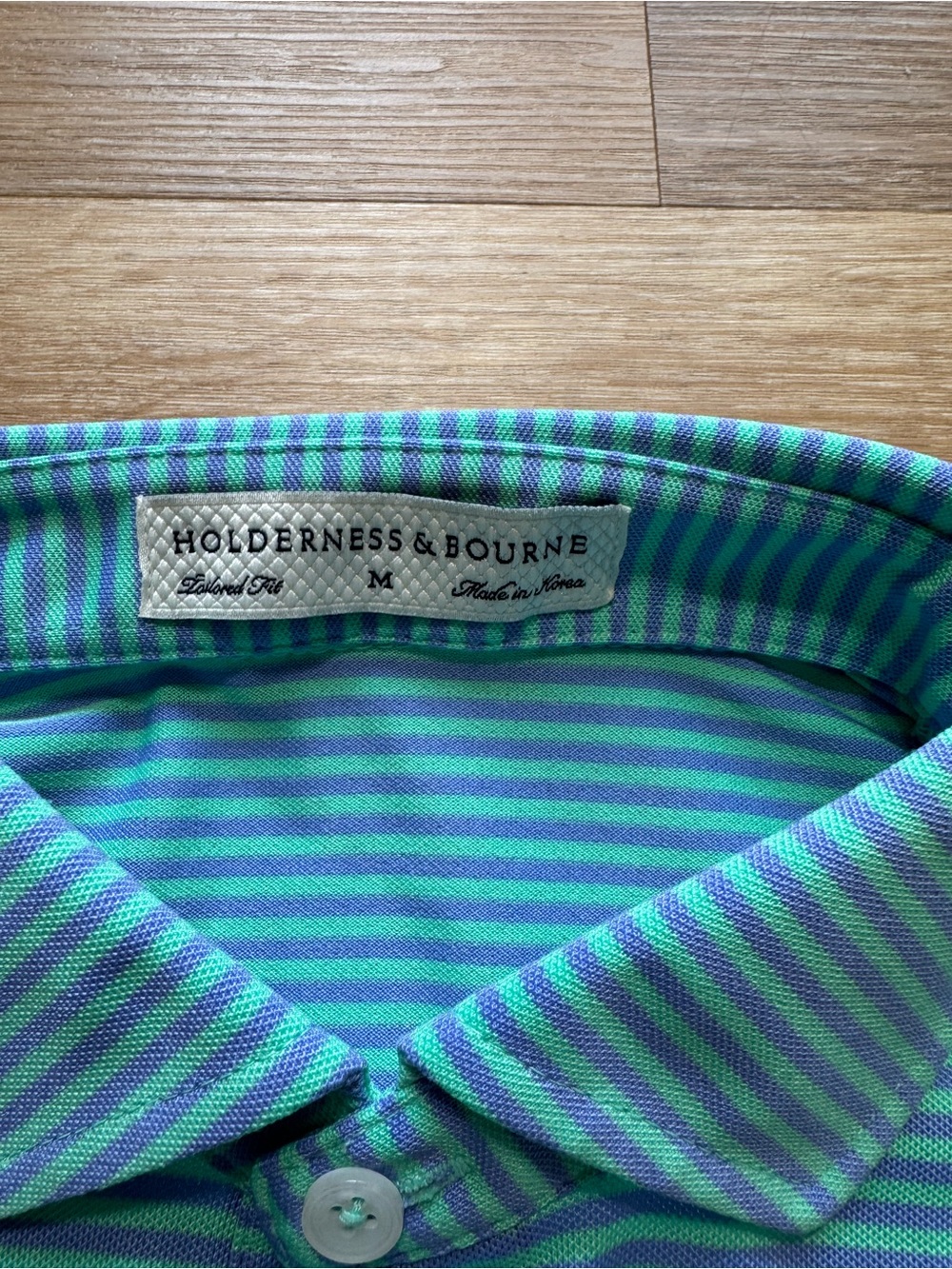 Men's Striped Teal Short-Sleeve Polo - Picture 3 of 9